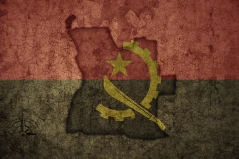 Map and flag of angola on a old vintage crack paper background . Stock Photos
