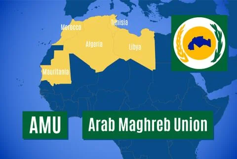 Map and flag of the the Arab Maghreb Union (AMU) Stock Illustration
