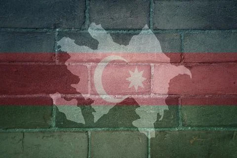 Map and flag of azerbaijan on a old brick wall Stock Photos