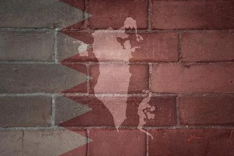 Map and flag of bahrain on a old brick wall Stock Photos
