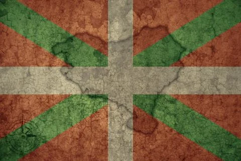 Map and flag of basque country on a old vintage crack paper background . 스톡 사진