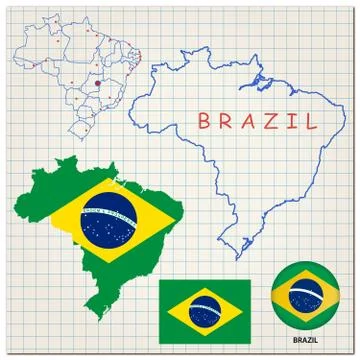 Map and flag of Brazil Stock Illustration