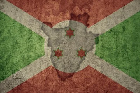 Map and flag of burundi on a old vintage crack paper background . 스톡 사진