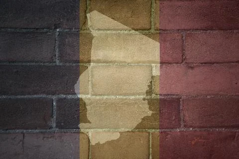Map and flag of chad on a old brick wall Stock Photos