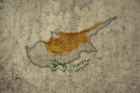 Map and flag of cyprus on a old vintage crack paper background . 스톡 사진