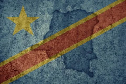Map and flag of democratic republic of the congo on a old vintage crack pap.. Stock Photos