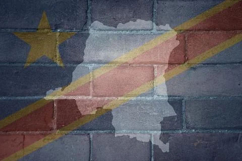 Map and flag of democratic republic of the congo on a old brick wall Stock Photos