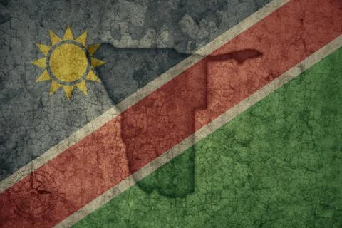 Map and flag of namibia on a old vintage crack paper background . Stock Photos