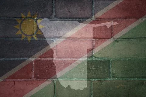 Map and flag of namibia on a old brick wall Stock Photos