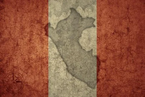 Map and flag of peru on a old vintage crack paper background . Stock Photos