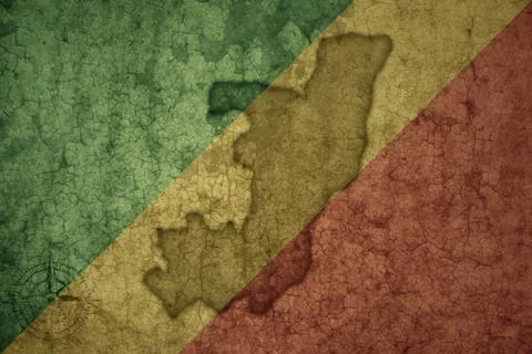 Map and flag of republic of the congo on a old vintage crack paper background Stock Photos