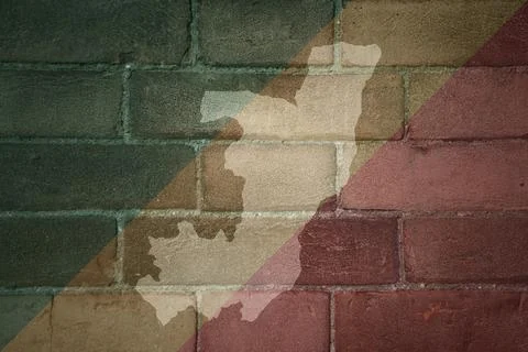 Map and flag of republic of the congo on a old brick wall Stock Photos