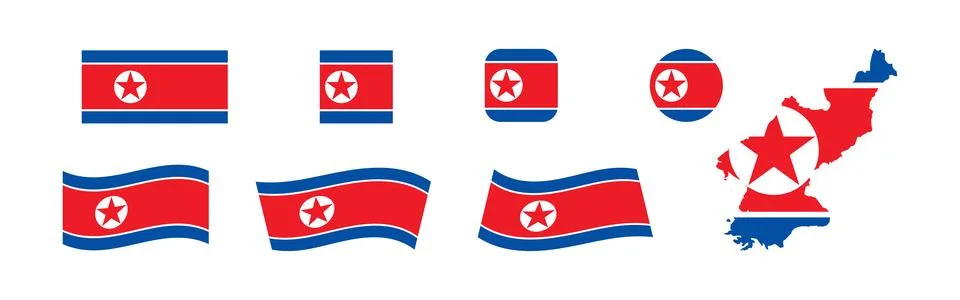 Map and flag set of North Korea. Country of Asia. Vector Stock Illustration