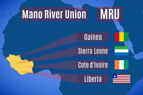 Map and flags of the Mano River Union (MRU). Stock Illustration