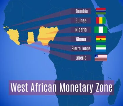Map and flags of the West African Monetary Zone Stockillustratie