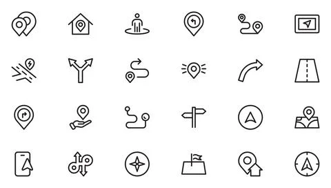 Map And Geolocation Icon Set. Versatile and visually appealing icons for na.. Illustrazione stock