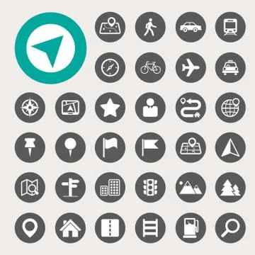 Map and location icons set Stock Illustration