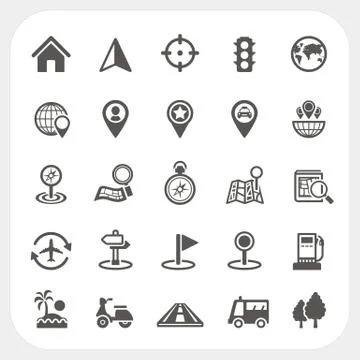 Map and location icons set Stock Illustration