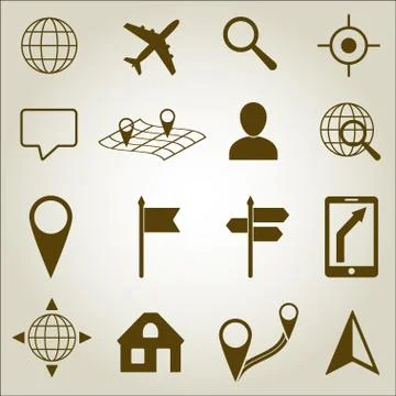 Map and Location Icons set. Vector illustration. Location, navigation and road Stock Illustration