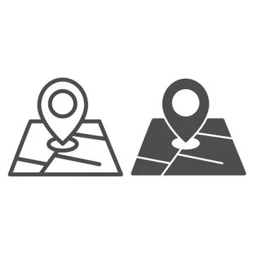 Map and location marker line and solid icon, cartography concept, Geolocation Illustrazione stock