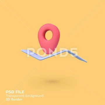 Map and location pin isolated 3d render icon illustration PSD Template