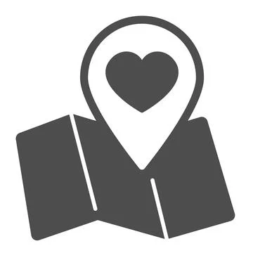 Map and location pin pointer with heart solid icon, dating concept, love Stock Illustration