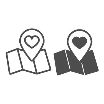 Map and location pin pointer with heart line and solid icon, dating concept Stock Illustration