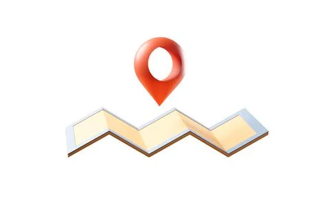 Map and location pointer with cartoon style, 3d rendering. Stock Illustration
