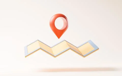 Map and location pointer with cartoon style, 3d rendering. Stock Illustration