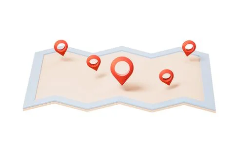 Map and location pointer with cartoon style, 3d rendering. Stock Illustration