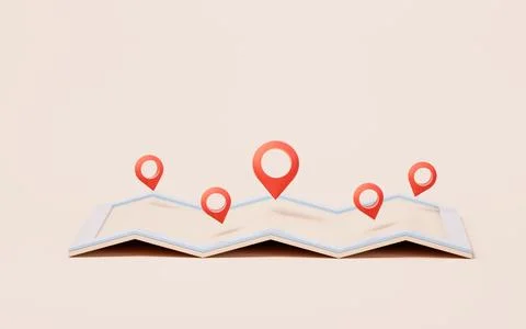 Map and location pointer with cartoon style, 3d rendering. Stock Illustration
