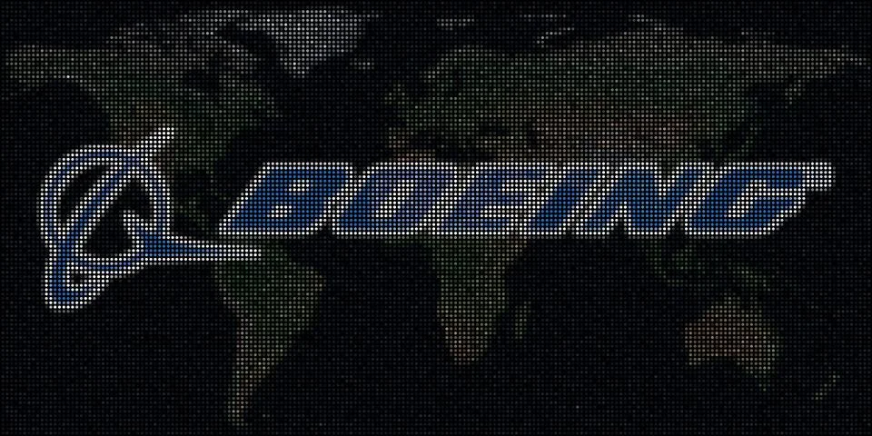 Map and logo of BOEING made with dots. Editorial illustration, global business Stock Illustration