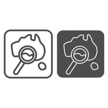 Map and magnifier line and solid icon, Travel concept, World map with magnifying Stock Illustration