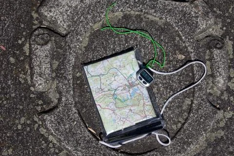 Map and pedometer Stock Photos