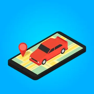 Map and pins on the screen of smartphone Stock Illustration