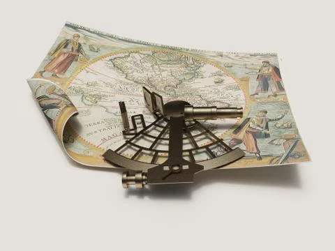Map and Sextant Stock Illustration
