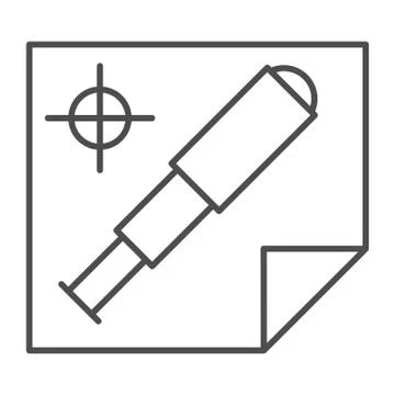 Map and spyglass thin line icon, nautical concept, telescope and navigation plan Illustrazione stock