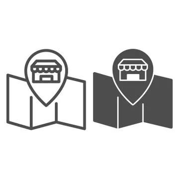 Map and store pointer line and solid icon, shopping concept, Map pointer with Stock Illustration