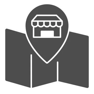 Map and store pointer solid icon, shopping concept, Map pointer with shop Stock Illustration