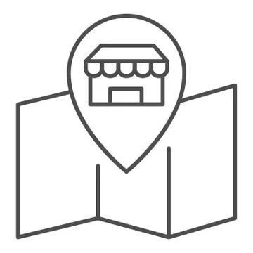 Map and store pointer thin line icon, shopping concept, Map pointer with shop Stock Illustration
