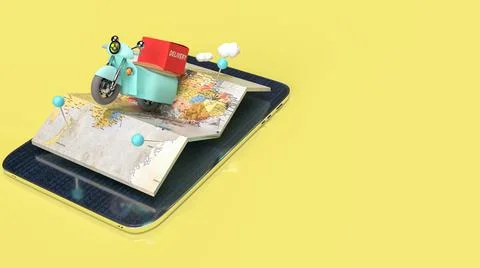 The map and tablet for delivery  or  apps transport  concept  3d rendering Foto stock