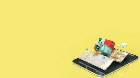 The map and tablet for delivery  or  apps transport  concept  3d rendering Foto stock