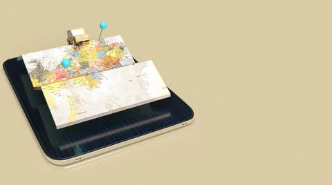 The map and tablet for travel or  apps transport  concept  3d rendering Stock Illustration