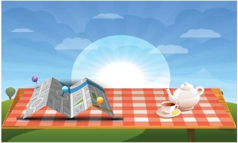 Map and tea on sun Illustrazione stock