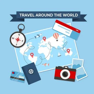 Map and travel elements with flat design Stock Illustration