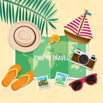 Map and travel elements with flat design 스톡 일러스트