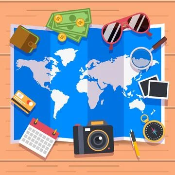 Map and travel elements with flat design Stockillustratie