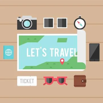 Map and travel elements with flat design Illustrazione stock