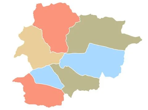 Map of Andorra by region in different colors. Stock Illustration