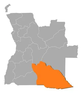 Map of Angola, Cuando Cubango highlighted Political map of Angola with the... Stockfoto's